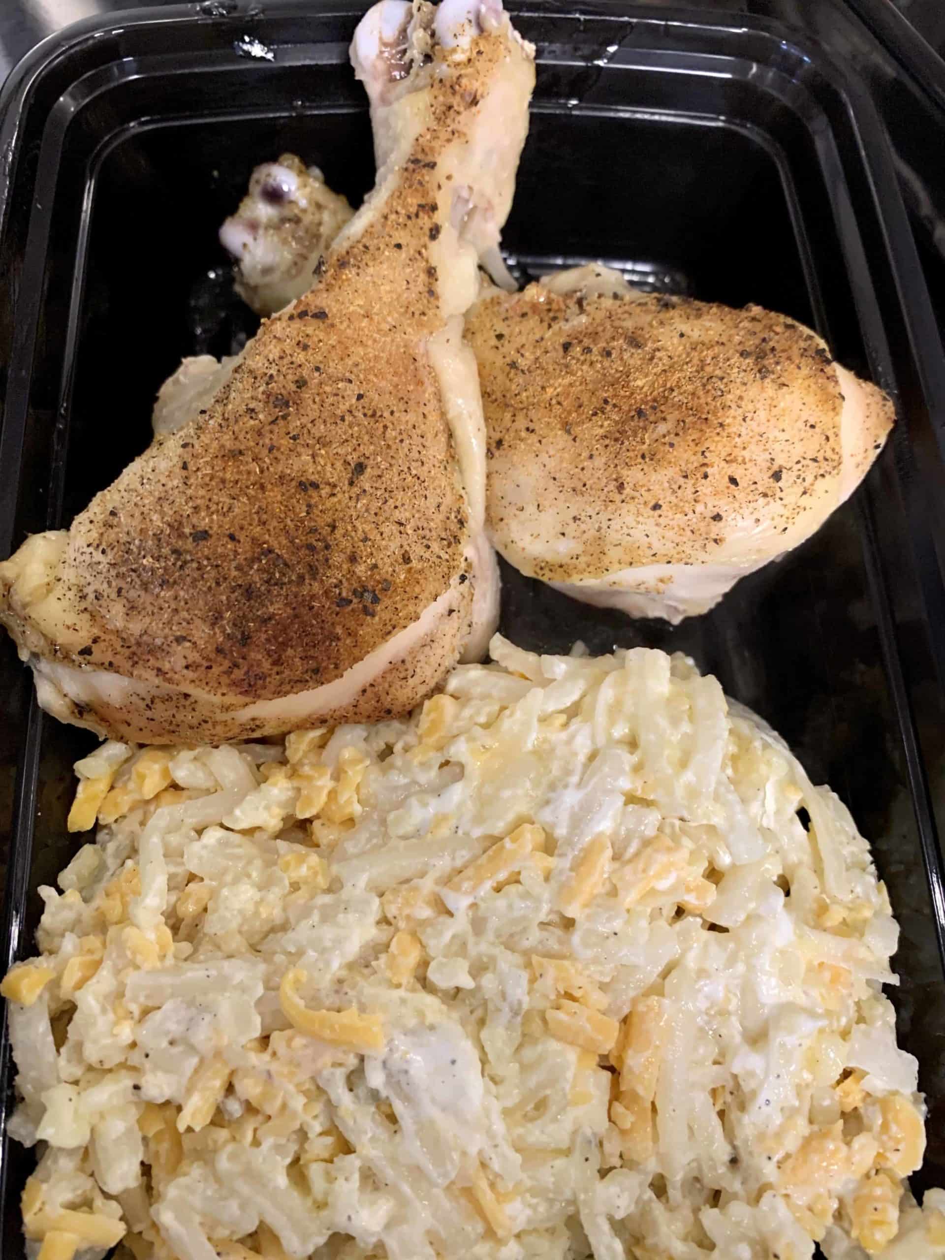 Individual Microwave Roasted Chicken with Cheesy Potatoes Cassoulet